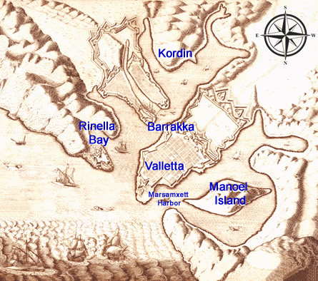 Valleta Harbor Map of Lazaretto Locations